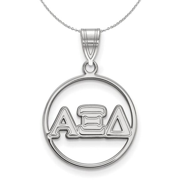 Sterling Silver Alpha Xi Delta Medium Circle Greek Necklace - 24 Inch - Picture 1 of 8